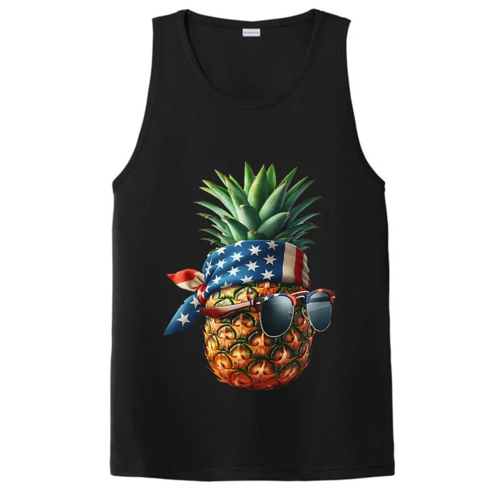 Pineapple With Bandana Sunglasses American Flag 4th Of July Performance Tank