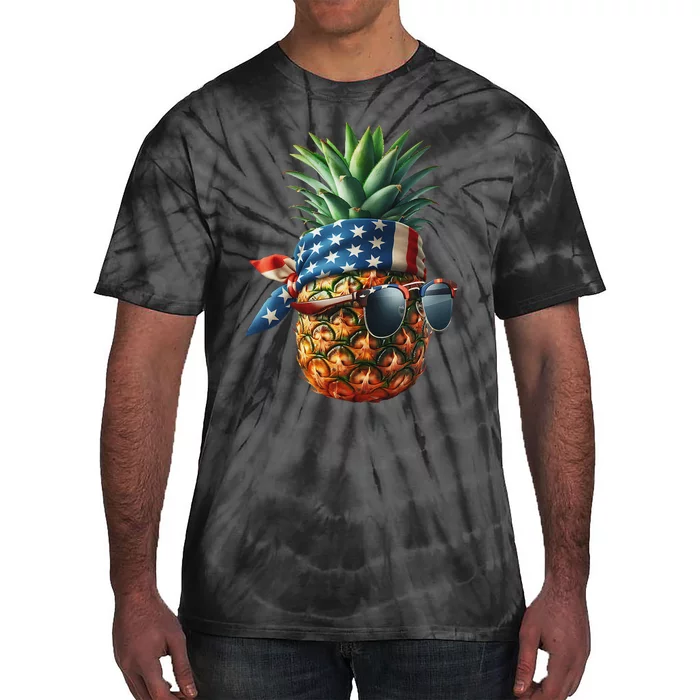 Pineapple With Bandana Sunglasses American Flag 4th Of July Tie-Dye T-Shirt