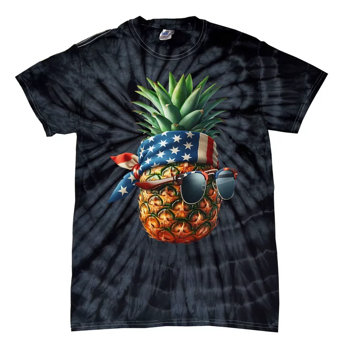 Pineapple With Bandana Sunglasses American Flag 4th Of July Tie-Dye T-Shirt