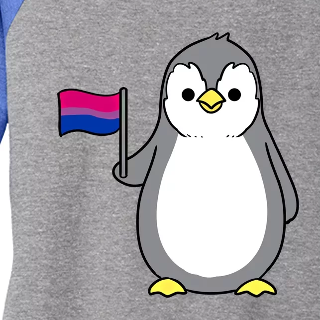 Penguin With Bisexual Pride Flag Cute Gift Women's Tri-Blend 3/4-Sleeve Raglan Shirt