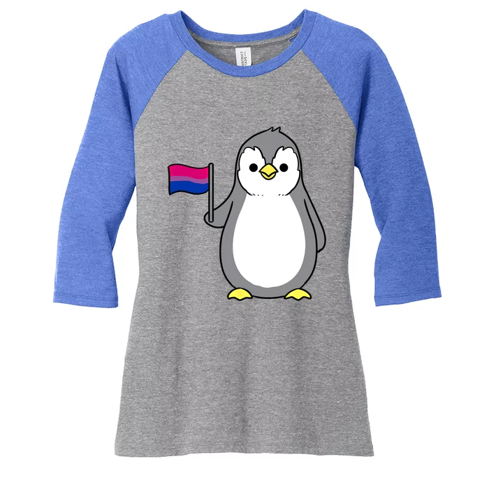 Penguin With Bisexual Pride Flag Cute Gift Women's Tri-Blend 3/4-Sleeve Raglan Shirt