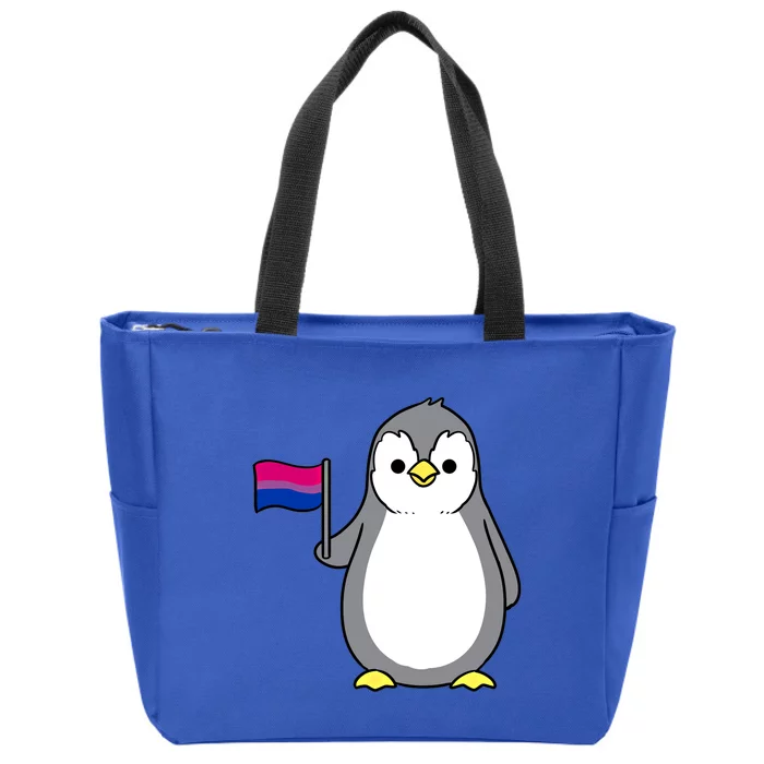 Penguin With Bisexual Pride Flag Cute Gift Zip Tote Bag