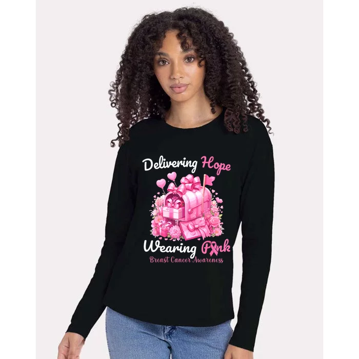 Postal Worker Breast Cancer Awareness October We Wear Womens Cotton Relaxed Long Sleeve T-Shirt