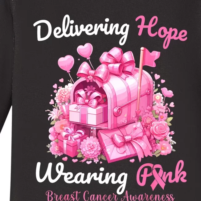 Postal Worker Breast Cancer Awareness October We Wear Baby Long Sleeve Bodysuit