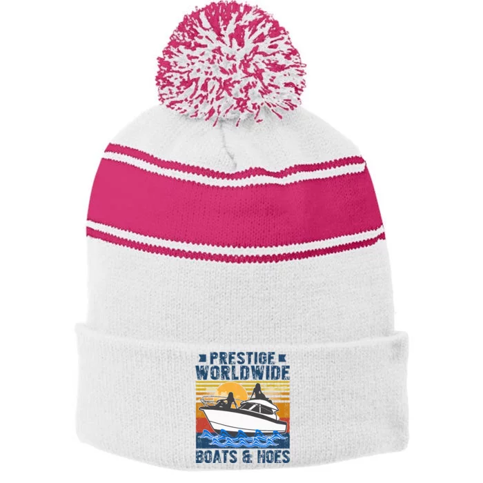 Prestige Worldwide Boats And Hoes Vintage Stripe Pom Pom Beanie