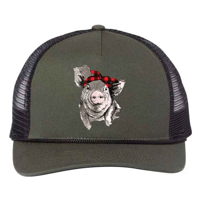 Pig With Bandana Caro Awesome Gift For Holidays Retro Rope Trucker Hat Cap