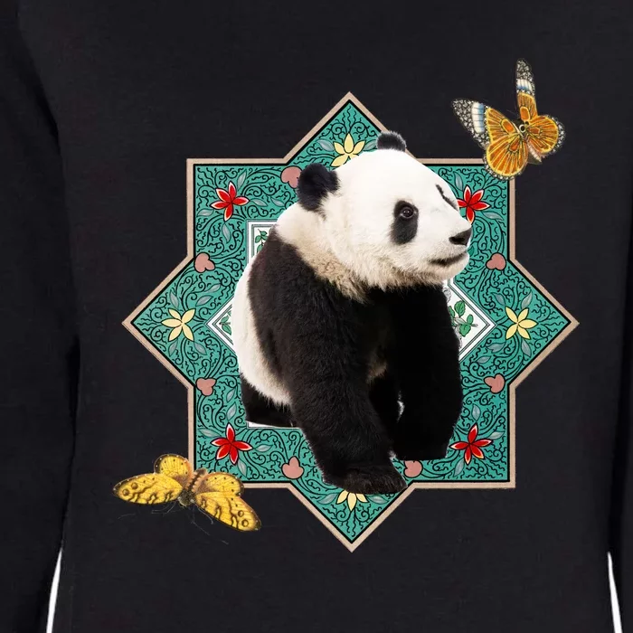 Panda With Butterflies Womens California Wash Sweatshirt