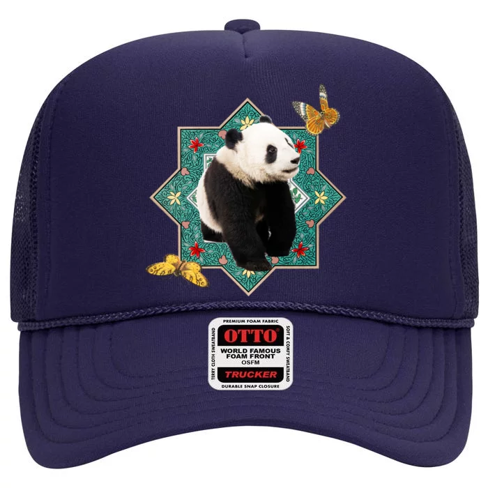 Panda With Butterflies High Crown Mesh Trucker Hat