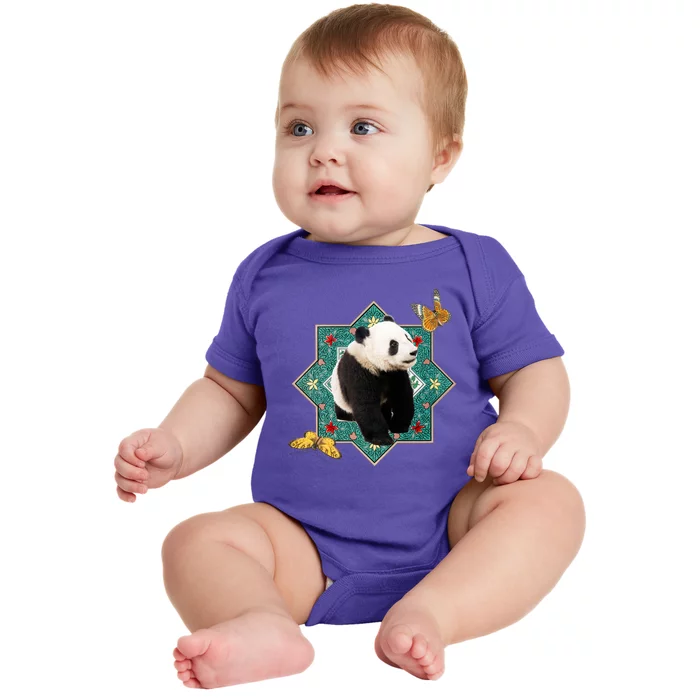 Panda With Butterflies Baby Bodysuit