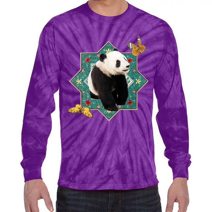 Panda With Butterflies Tie-Dye Long Sleeve Shirt