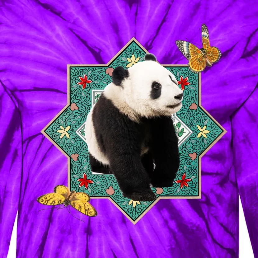 Panda With Butterflies Tie-Dye Long Sleeve Shirt