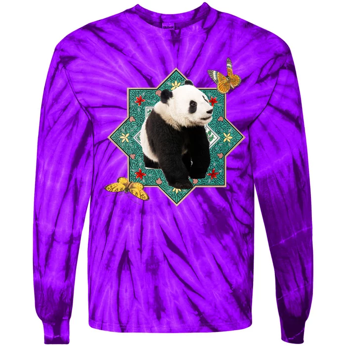 Panda With Butterflies Tie-Dye Long Sleeve Shirt