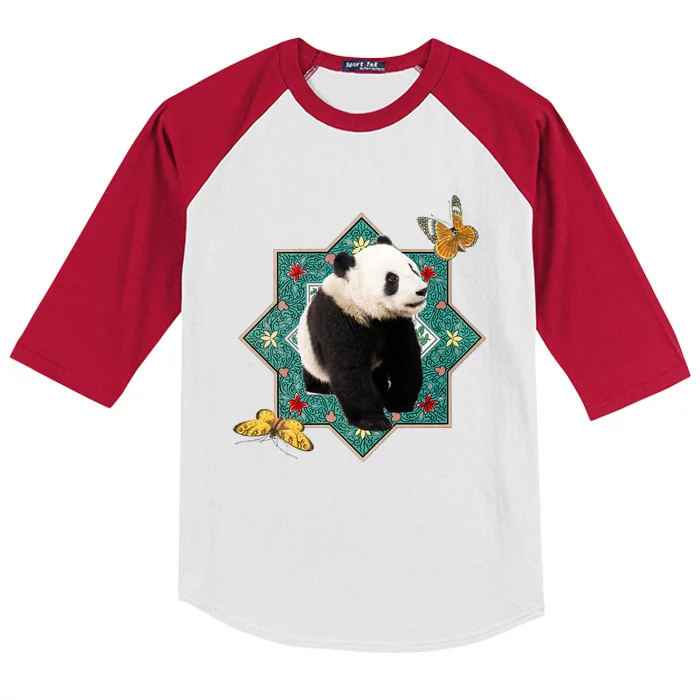 Panda With Butterflies Kids Colorblock Raglan Jersey