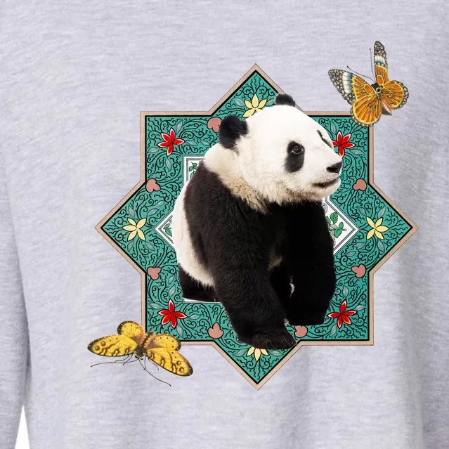 Panda With Butterflies Cropped Pullover Crew