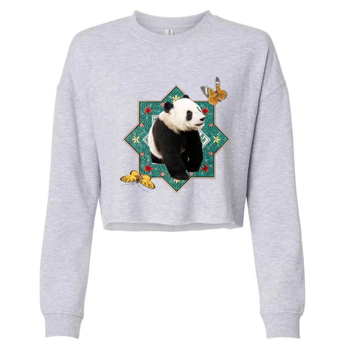 Panda With Butterflies Cropped Pullover Crew