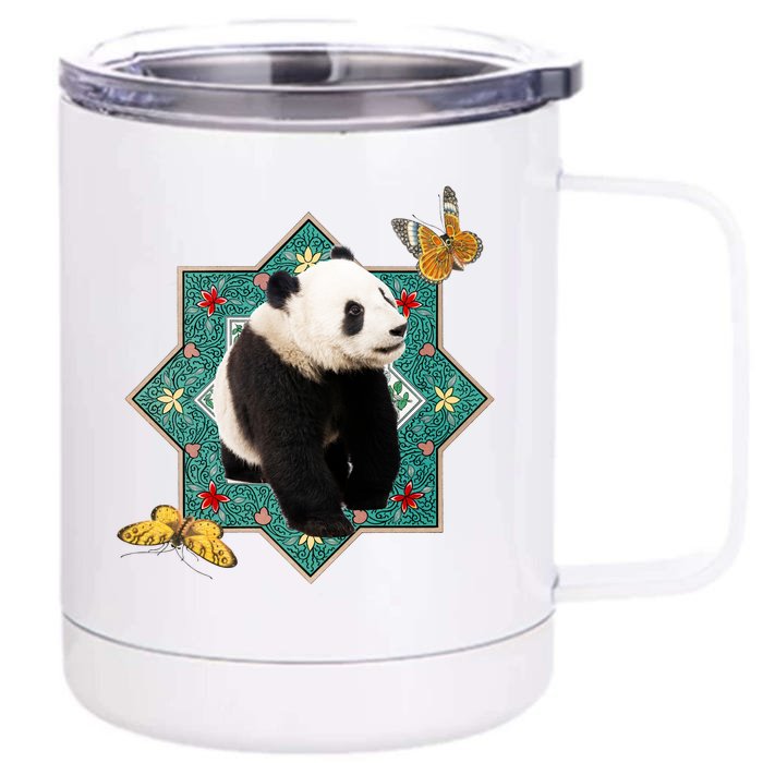 Panda With Butterflies Front & Back 12oz Stainless Steel Tumbler Cup