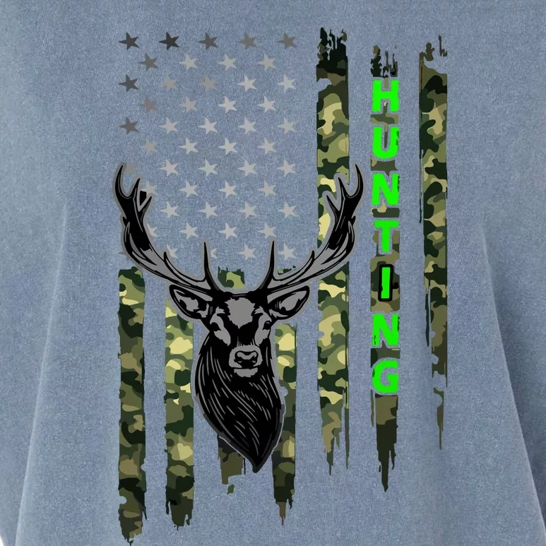 Patriotic Whitetail Buck Deer Hunting American Camouflage Garment-Dyed Women's Muscle Tee