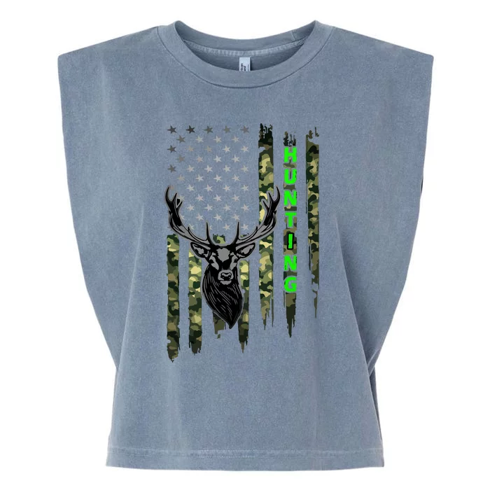 Patriotic Whitetail Buck Deer Hunting American Camouflage Garment-Dyed Women's Muscle Tee