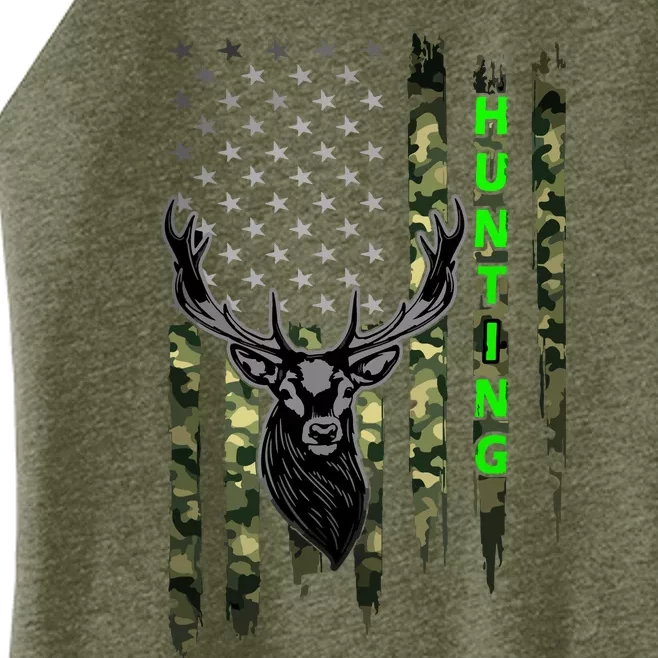 Patriotic Whitetail Buck Deer Hunting American Camouflage Women’s Perfect Tri Rocker Tank