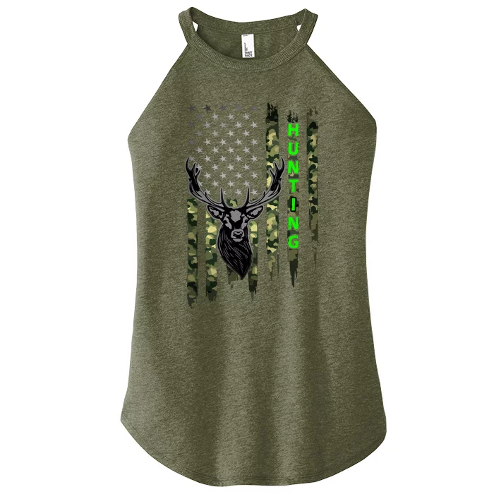 Patriotic Whitetail Buck Deer Hunting American Camouflage Women’s Perfect Tri Rocker Tank