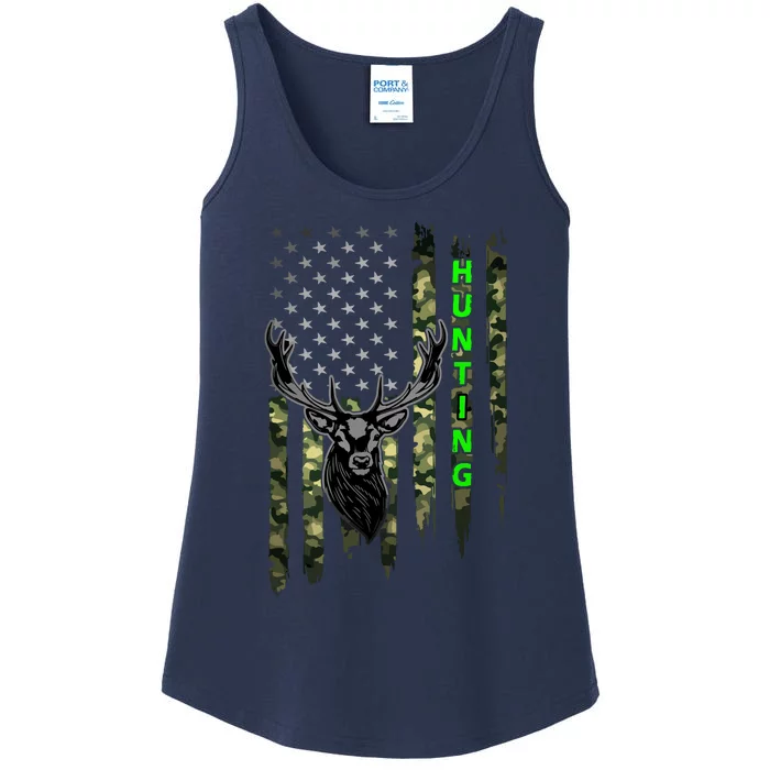 Patriotic Whitetail Buck Deer Hunting American Camouflage Ladies Essential Tank