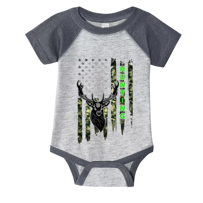 Patriotic Whitetail Buck Deer Hunting American Camouflage Infant Baby Jersey Bodysuit