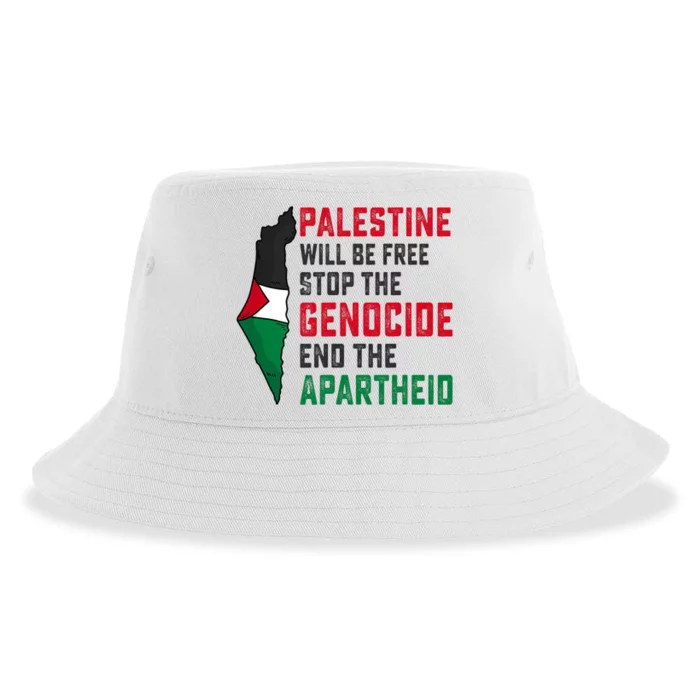 Palestine Will Be Free Stop The Genocide End The Apartheid Sustainable Bucket Hat