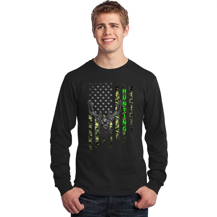 Patriotic Whitetail Buck Deer Hunting American Camouflage Tall Long Sleeve T-Shirt