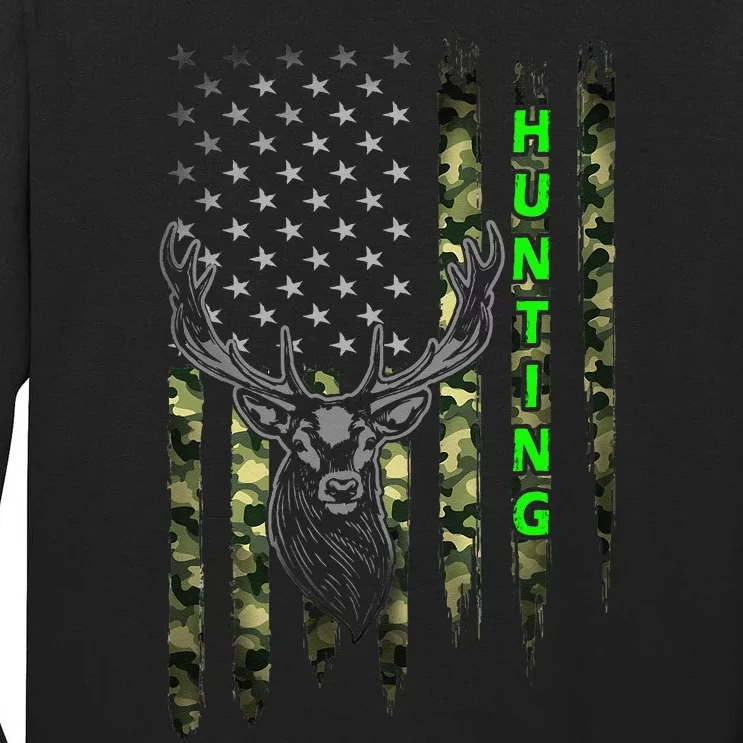 Patriotic Whitetail Buck Deer Hunting American Camouflage Tall Long Sleeve T-Shirt