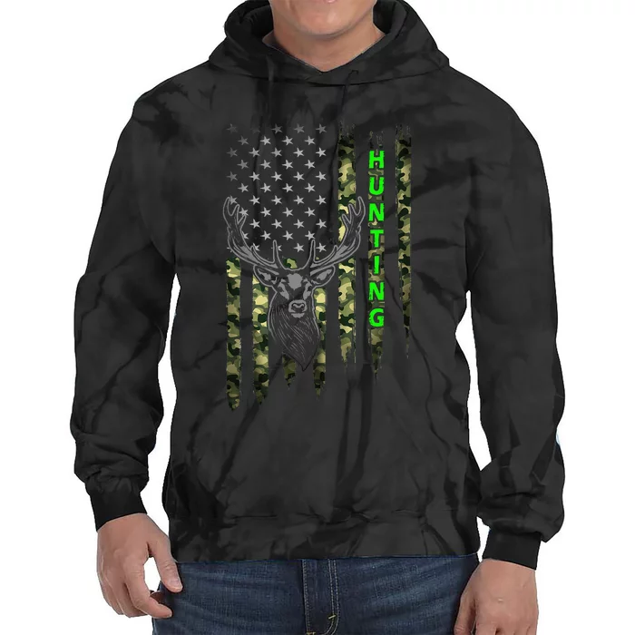 Patriotic Whitetail Buck Deer Hunting American Camouflage Tie Dye Hoodie