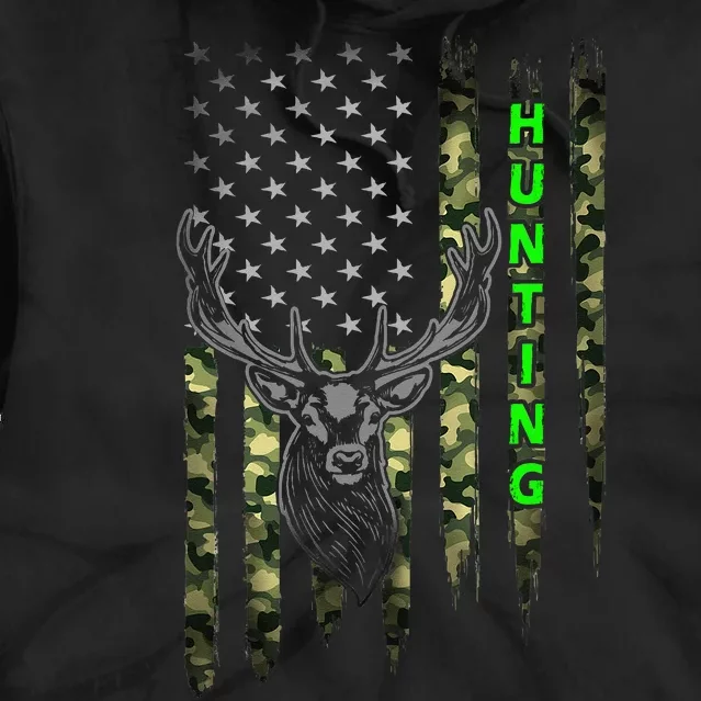 Patriotic Whitetail Buck Deer Hunting American Camouflage Tie Dye Hoodie