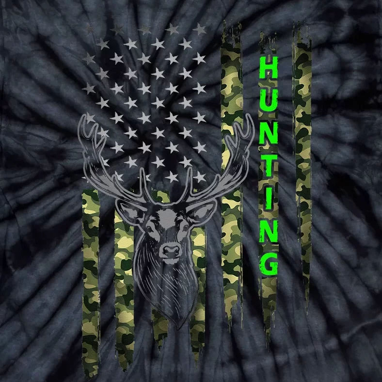 Patriotic Whitetail Buck Deer Hunting American Camouflage Tie-Dye T-Shirt