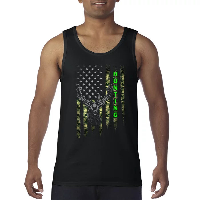 Patriotic Whitetail Buck Deer Hunting American Camouflage Tank Top