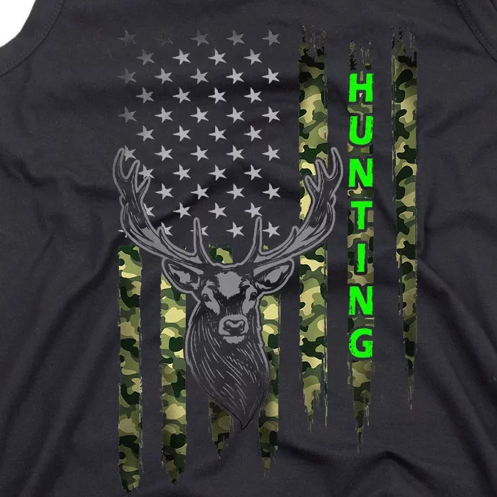 Patriotic Whitetail Buck Deer Hunting American Camouflage Tank Top