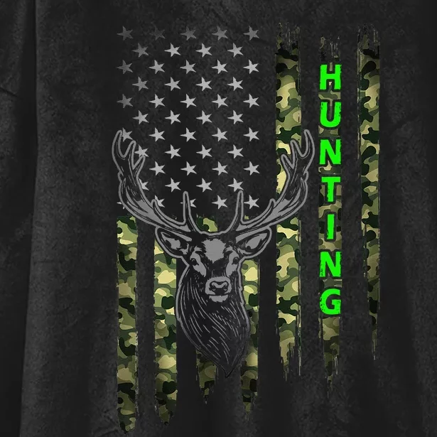 Patriotic Whitetail Buck Deer Hunting American Camouflage Hooded Wearable Blanket