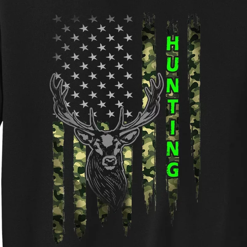 Patriotic Whitetail Buck Deer Hunting American Camouflage Tall Sweatshirt