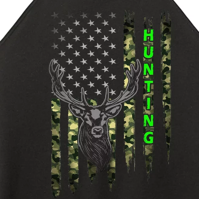 Patriotic Whitetail Buck Deer Hunting American Camouflage Women’s Perfect Tri Rocker Tank