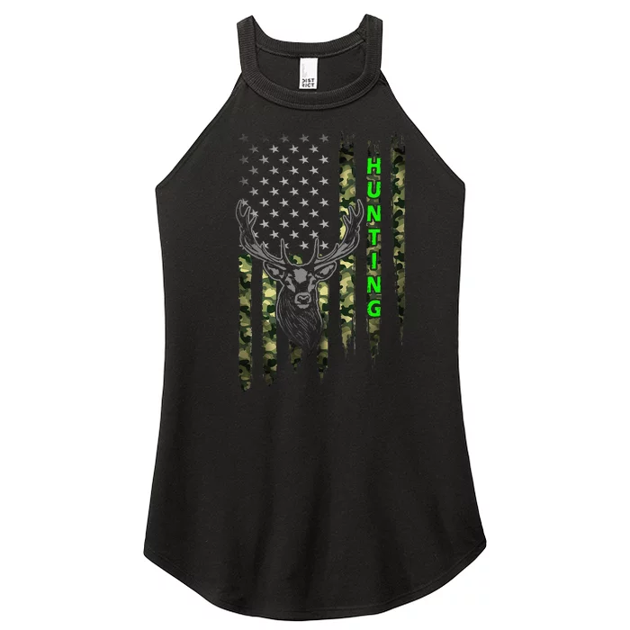 Patriotic Whitetail Buck Deer Hunting American Camouflage Women’s Perfect Tri Rocker Tank