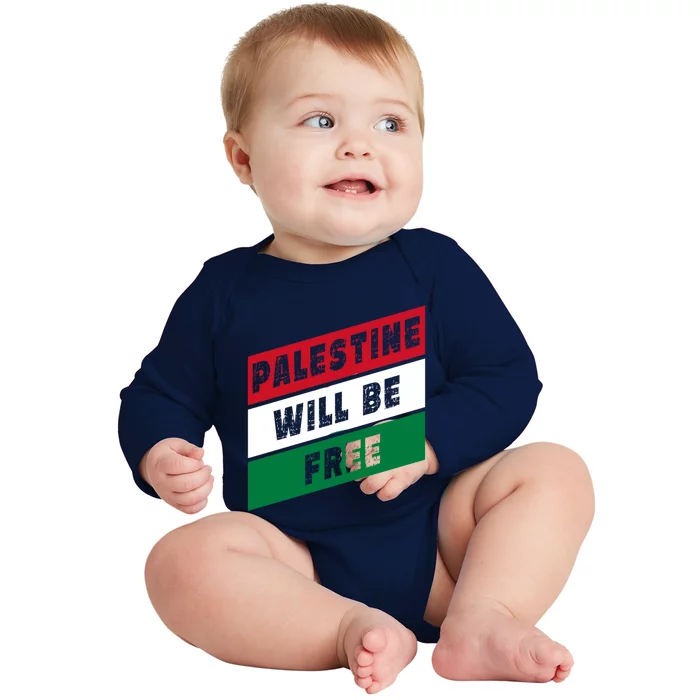 Palestine Will Be Free Fist Of Justice And Freedom Gift Baby Long Sleeve Bodysuit