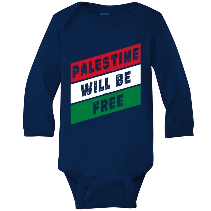 Palestine Will Be Free Fist Of Justice And Freedom Gift Baby Long Sleeve Bodysuit