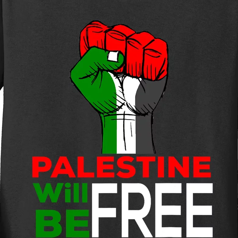 Palestine Will Be Free Palestine Flag Kids Long Sleeve Shirt