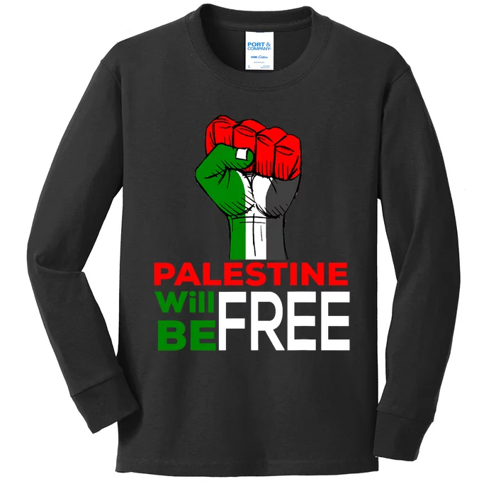 Palestine Will Be Free Palestine Flag Kids Long Sleeve Shirt