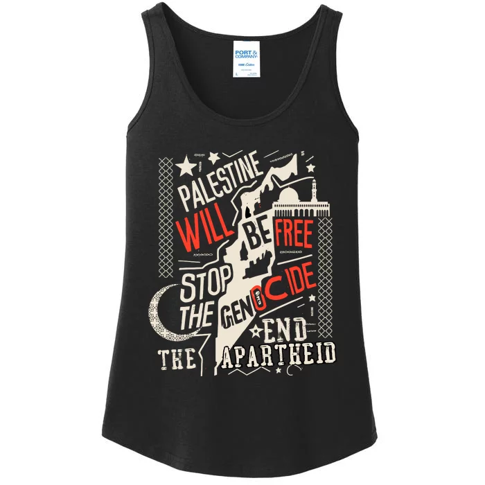 Palestine Will Be Free Stop The Genocide End The Apartheid Ladies Essential Tank