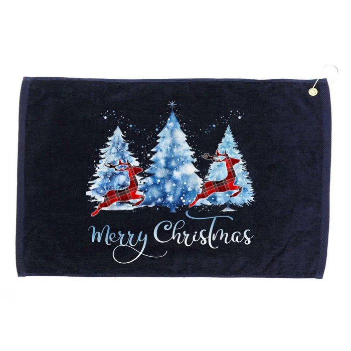 Pretty Wintery Buffalo Plaid Reindeer Merry Christmas Grommeted Golf Towel