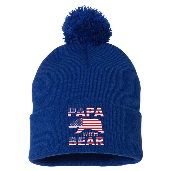 Papa With Bear Gift Pom Pom 12in Knit Beanie