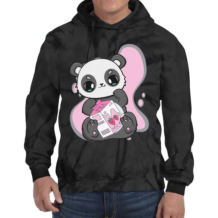 Panda With Boba With Tea Strawberry Milk Shake 90s Otaku Tie Dye Hoodie