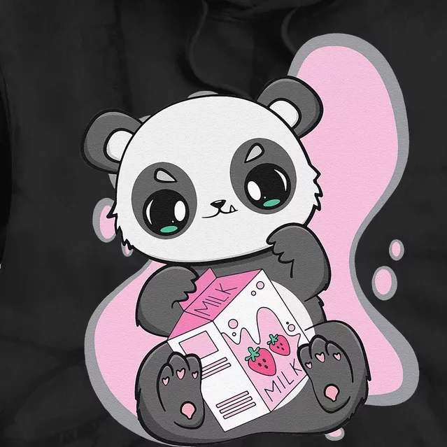 Panda With Boba With Tea Strawberry Milk Shake 90s Otaku Tie Dye Hoodie