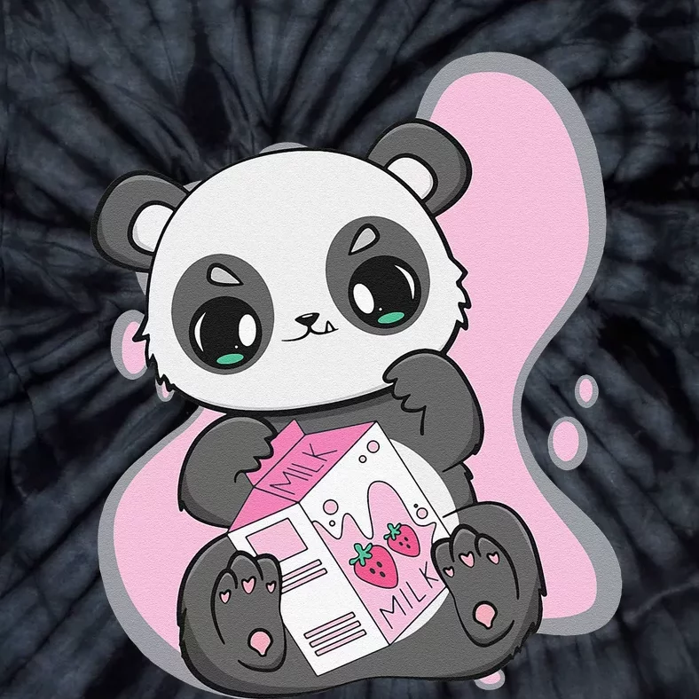 Panda With Boba With Tea Strawberry Milk Shake 90s Otaku Tie-Dye T-Shirt