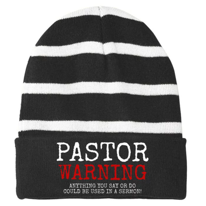 Pastor Warning Church Religious Faith Jesus Funny Christian Striped Beanie with Solid Band