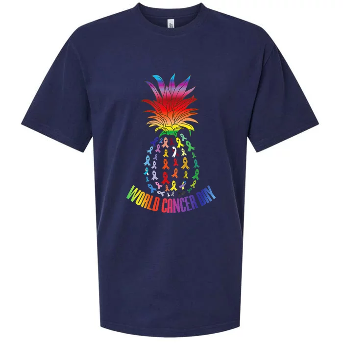 Pineapple World Cancer Day Awareness Saying Sueded Cloud Jersey T-Shirt